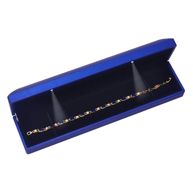iSuperb LED Light Long Necklace Box Chain Bracelet Box Jewelry Display Case 9x 2.2x1.4 inches Storage Deep Blue Jewelry Gift Box - Image 1